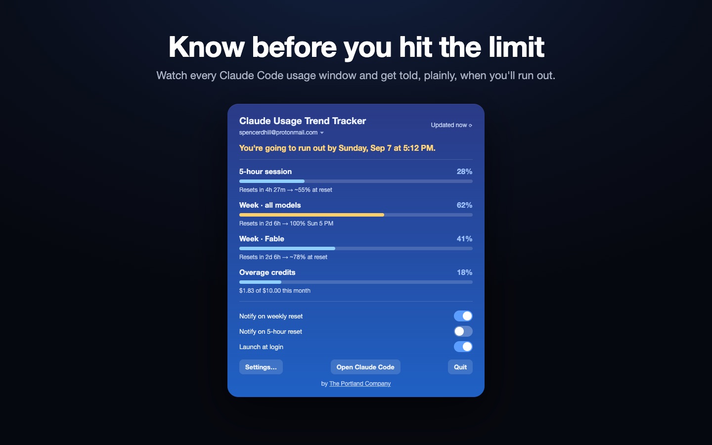 Screenshot of Claude Usage Trend Tracker